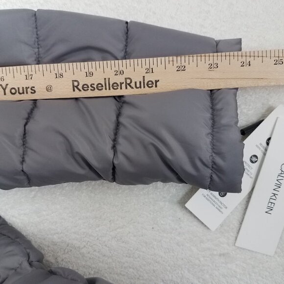 NEW Calvin Klein Size M Long Hooded Quilted Parka Winter Coat in Gray/Black NWT - Picture 13 of 14